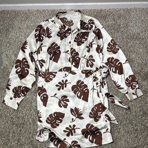 Forever 21 Cream and Brown Leaf Print Shirt
